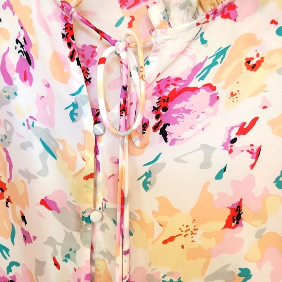 Women's Casual Boho Floral Print V Neck Long Sleeve Drawstring Tops Loose Blouse - Picture 5 of 6